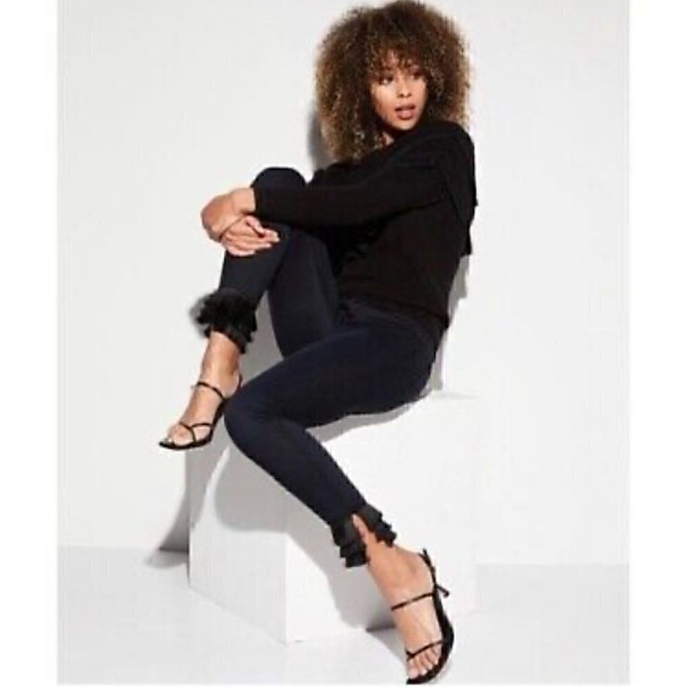 𝅺frame Denim High Rise Le High Skinny Triple Ankle Fringe Jeans Midnight Blue​ - Picture 2 of 3